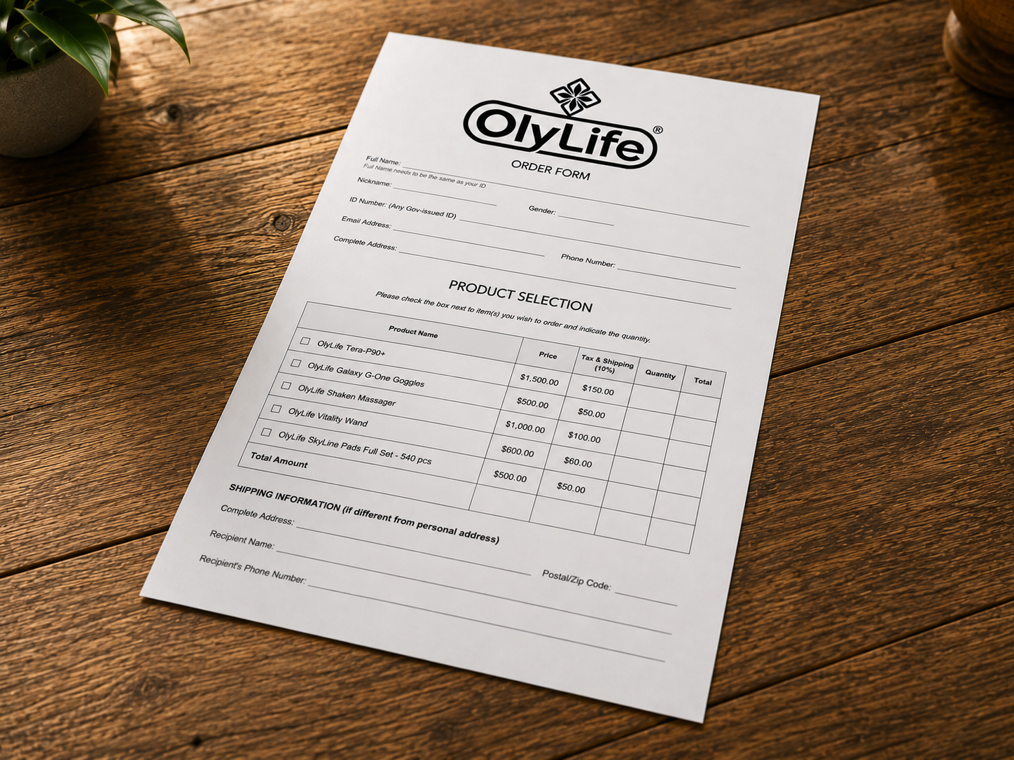 Free Download: OlyLife Order Form
